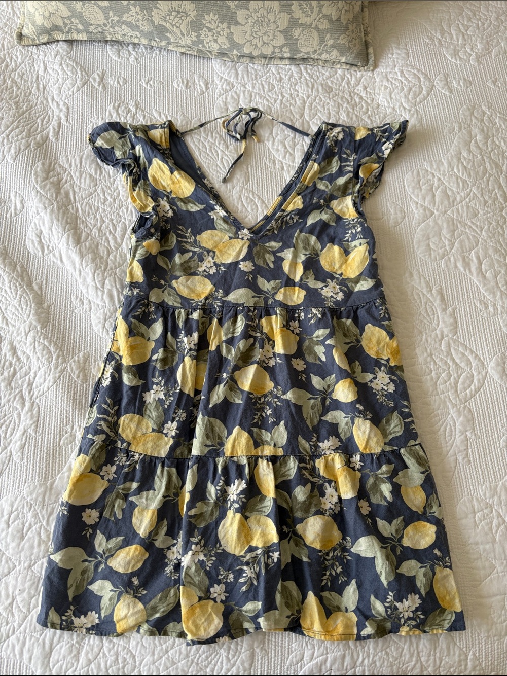 Abercrombie & Fitch Navy Lemon Print Tiered Mini Dress - Picture 1 of 1